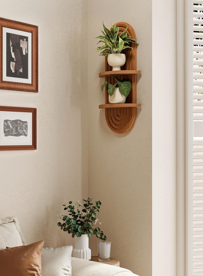 Bamworld Boho Wall Decor Brown Plant Wall Shelf, Mid Century Modern Decor Hanging Plant Shelf, 2-Tier Wooden Floating Shelves for Home, Bathroom Bedroom Living Room, Office Holding Planter Decoration - Image 5