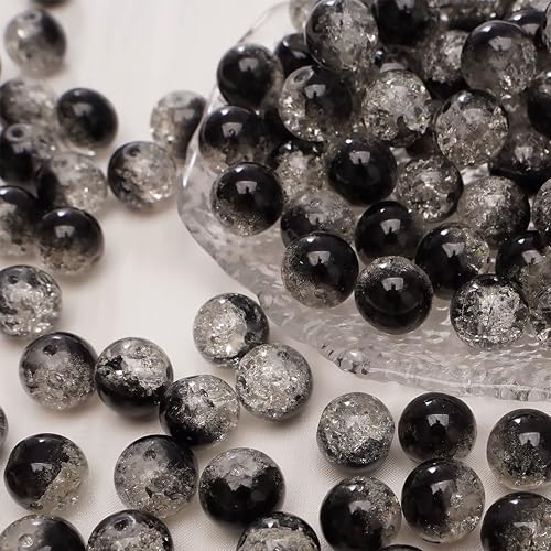 INDIKONB Crackle Dual Shade 8mm Beads for Bracelet & Jewelry Making | Acrylic Plastic Disco Beads Set (Black) - Image 1