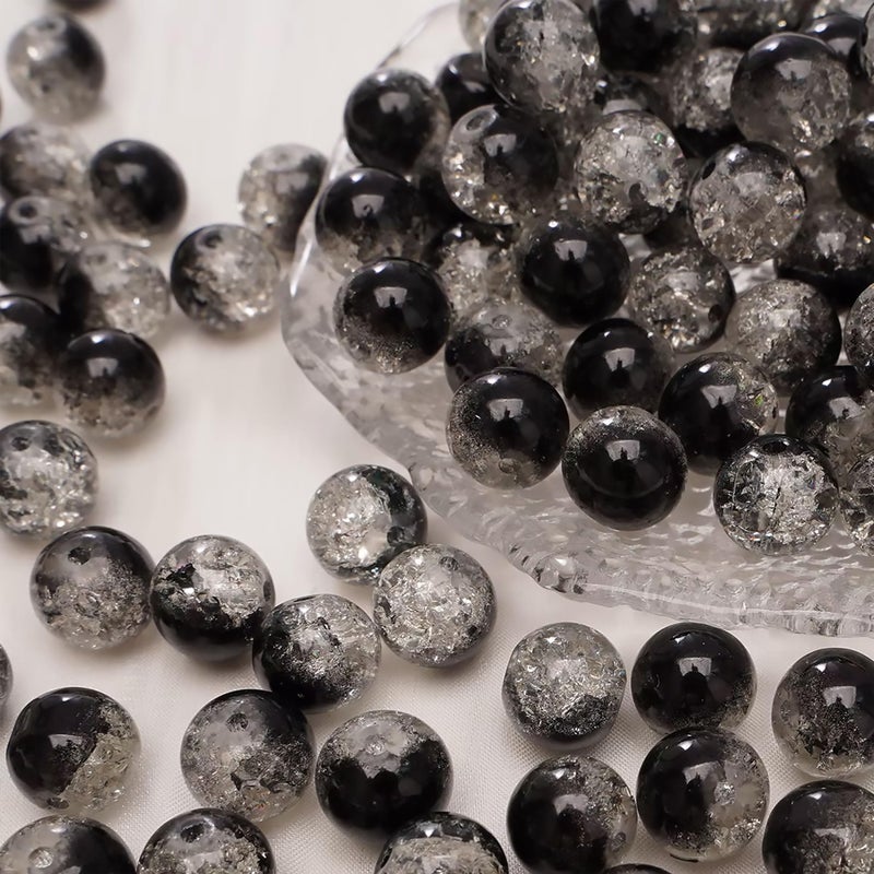 INDIKONB Crackle Dual Shade 8mm Beads for Bracelet & Jewelry Making | Acrylic Plastic Disco Beads Set (Black) - Image 3