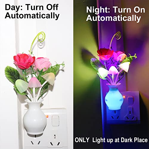 AUSAYE 4 Pack Plug in LED Night Light Sensor Light Rose Flower Decor,Energy Saving Lamp Dream Nightlight Mushroom Night Lights for Kids Adults Bedroom,Bathroom,Living Room,Kitchen,Hallway - Image 3