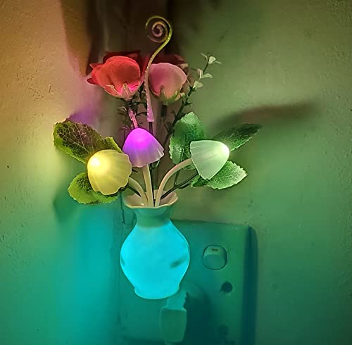 AUSAYE 4 Pack Plug in LED Night Light Sensor Light Rose Flower Decor,Energy Saving Lamp Dream Nightlight Mushroom Night Lights for Kids Adults Bedroom,Bathroom,Living Room,Kitchen,Hallway - Image 2