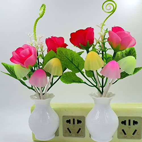 AUSAYE 4 Pack Plug in LED Night Light Sensor Light Rose Flower Decor,Energy Saving Lamp Dream Nightlight Mushroom Night Lights for Kids Adults Bedroom,Bathroom,Living Room,Kitchen,Hallway - Image 4