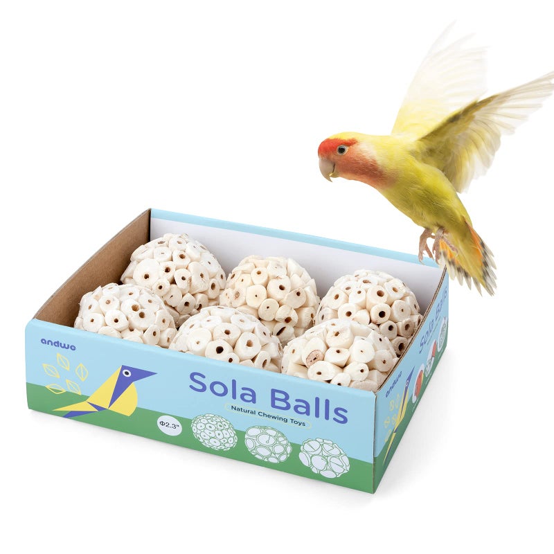 andwe Bird Toy Sola Ball - Natural Soft Chew Shredding & Foraging Toy for Cockatiel Conure Quaker Parrot Budgie Parakeet Rabbit Bunny Guinea Pig Chinchilla (Style 1 (Pack of 6)) - Image 1