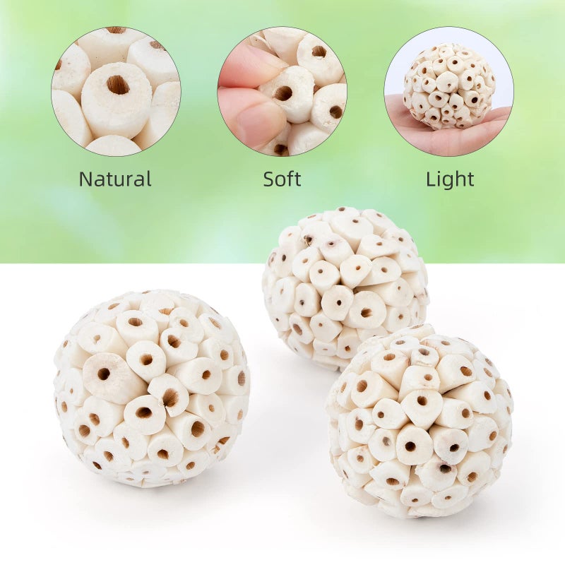 andwe Bird Toy Sola Ball - Natural Soft Chew Shredding & Foraging Toy for Cockatiel Conure Quaker Parrot Budgie Parakeet Rabbit Bunny Guinea Pig Chinchilla (Style 1 (Pack of 6)) - Image 3
