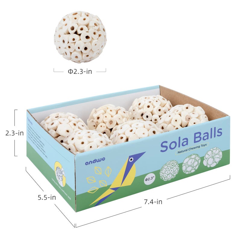 andwe Bird Toy Sola Ball - Natural Soft Chew Shredding & Foraging Toy for Cockatiel Conure Quaker Parrot Budgie Parakeet Rabbit Bunny Guinea Pig Chinchilla (Style 1 (Pack of 6)) - Image 4