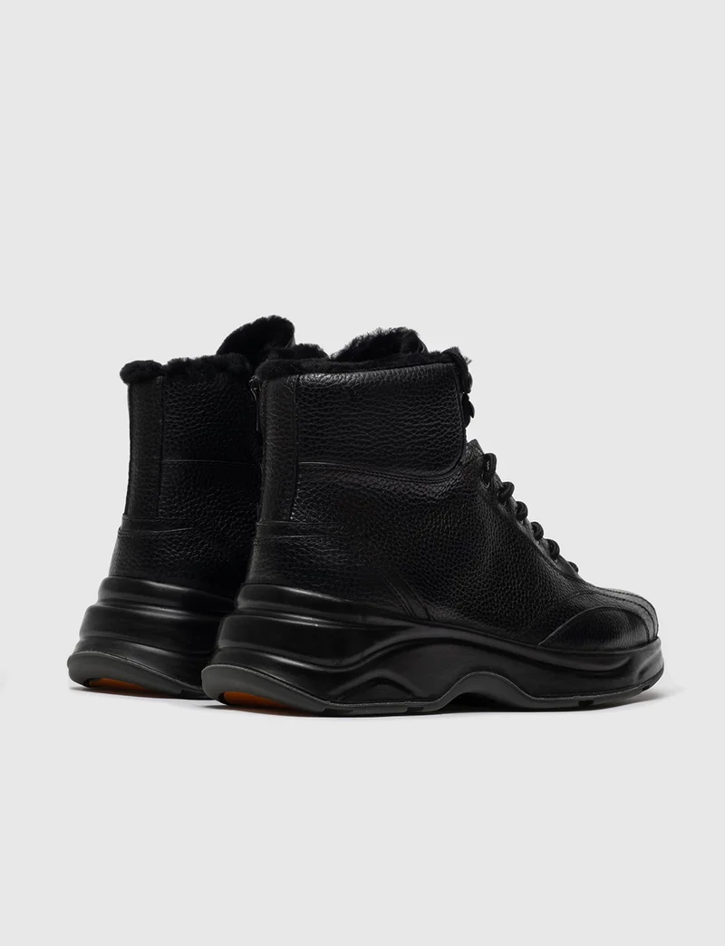 كاباني Men's Furry Zipper and Lace-up Sport Style Casual Boots 258K528 Black