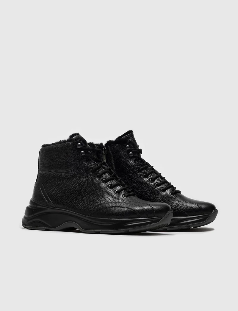 كاباني Men's Furry Zipper and Lace-up Sport Style Casual Boots 258K528 Black