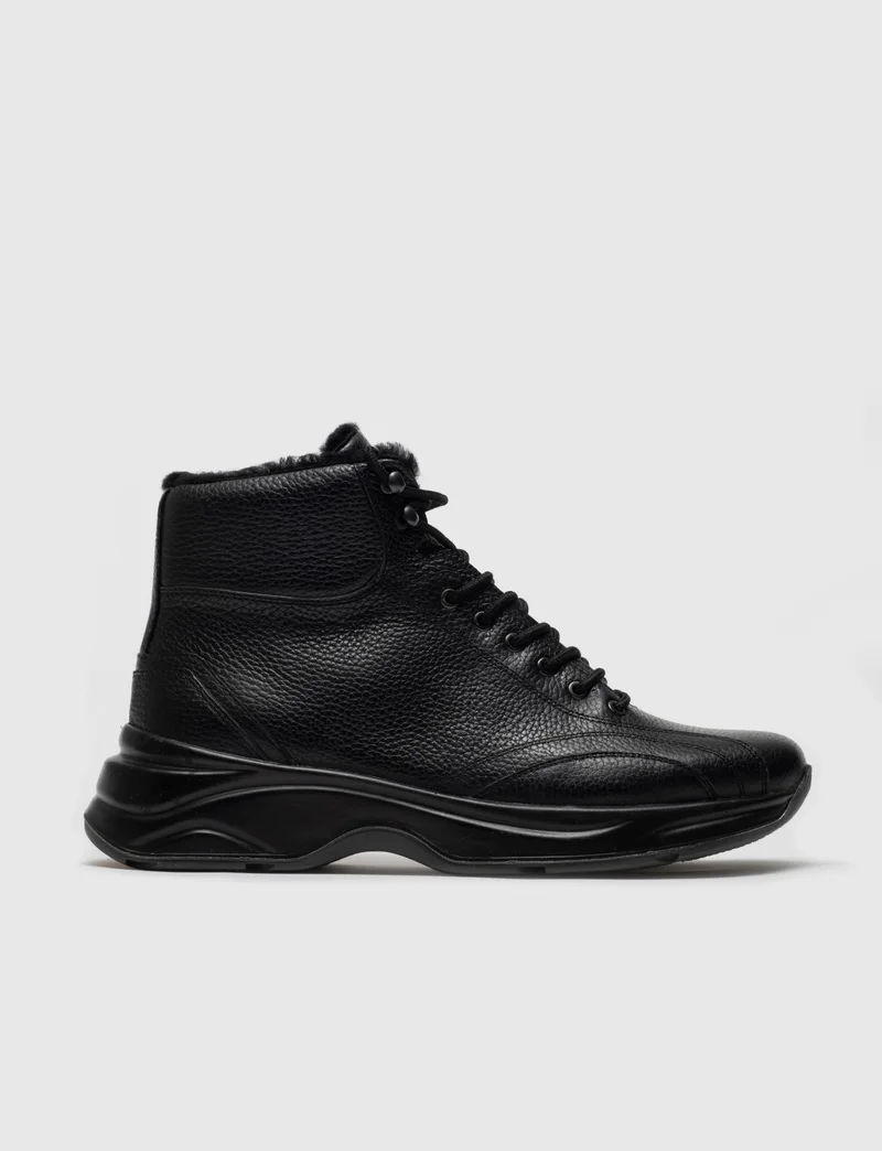 كاباني Men's Furry Zipper and Lace-up Sport Style Casual Boots 258K528 Black