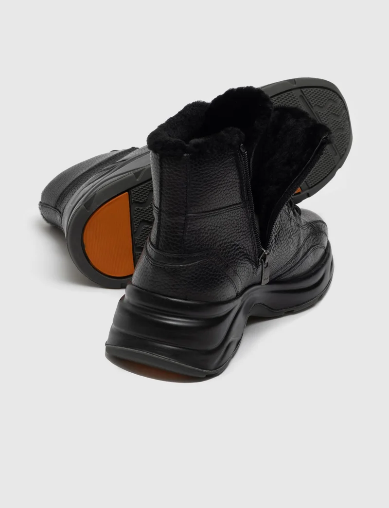 كاباني Men's Furry Zipper and Lace-up Sport Style Casual Boots 258K528 Black