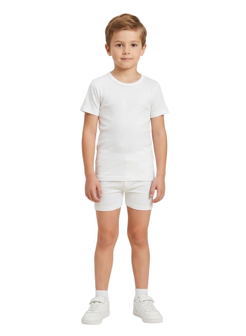 Bidani Boys' 6-Pack Ribbed Cotton Undershirt and Boxer Briefs Set – Soft Breathable Short Sleeve Crewneck T-Shirt & Boxer Shorts Underwear Multipack