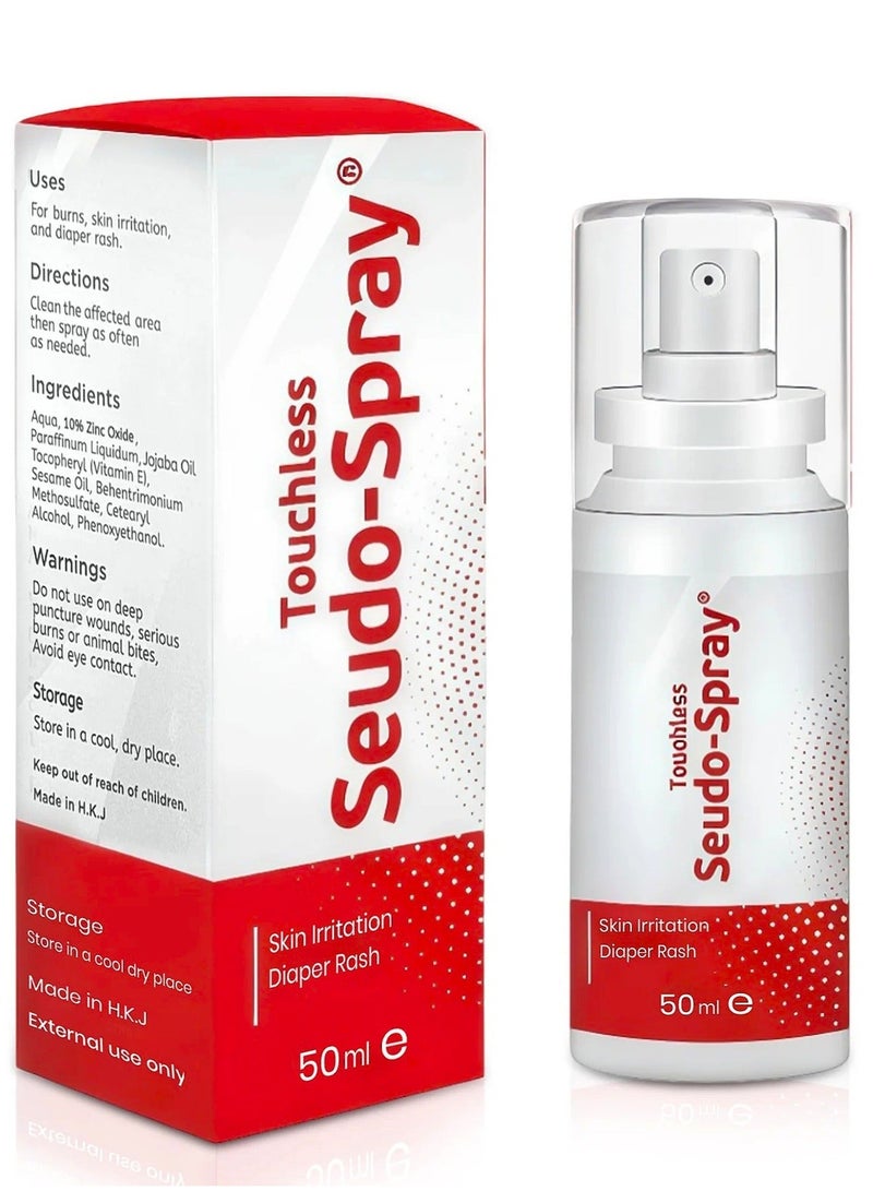 Seudo-Spray Touchless Skin Healing Spray – Zinc Oxide + Sesame Oil + Vitamin E + Jojoba Oil | Helps Soothe Diaper Rash, Burns & Skin Irritation | Natural, No-Touch Application (50ml) - Image 1