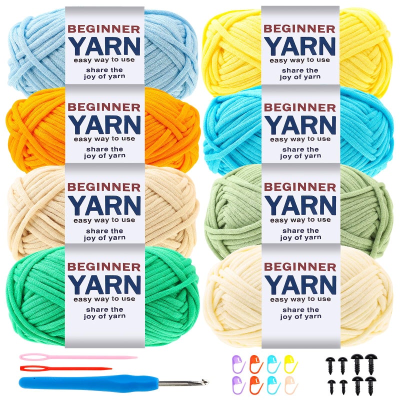 WSICSE 8x50g Beginner Crochet Yarn, Cotton Yarn for Crocheting Easy-to-See Stitches Chunky Thick Soft Yarn for Beginners Crocheting Easter Basket Stuffers - Image 1