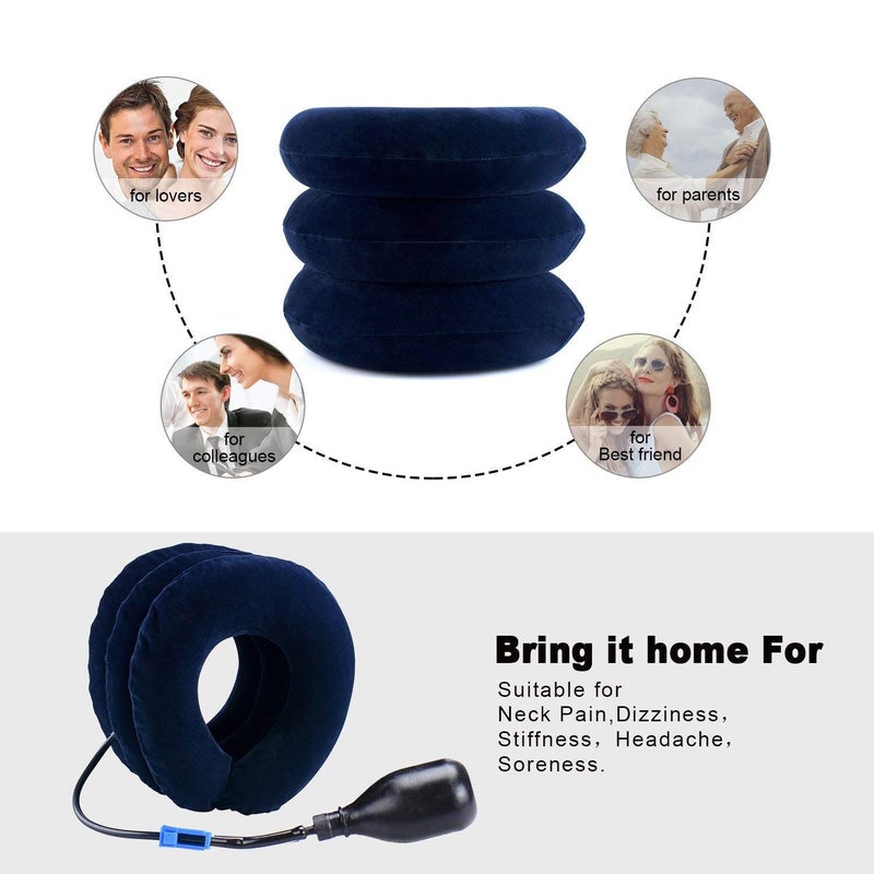 Cervical Traction Inflatable Neck Pillow,Effective and Instant Relief for Chronic Neck & Head & Shoulder Pain,Inflatable Neck Massage Pillow With Collar Adjustable For Home Use, Blue - Image 3