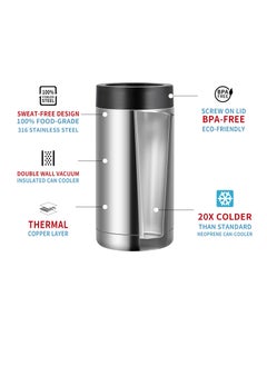 Excefore Double wall Stainless Steel Insulated Can Cooler, Bottle or Tumbler, for 16oz Can, Double Wall Vacuum Insulated for Hot and Cold Drinks (Silver)  - Image 2