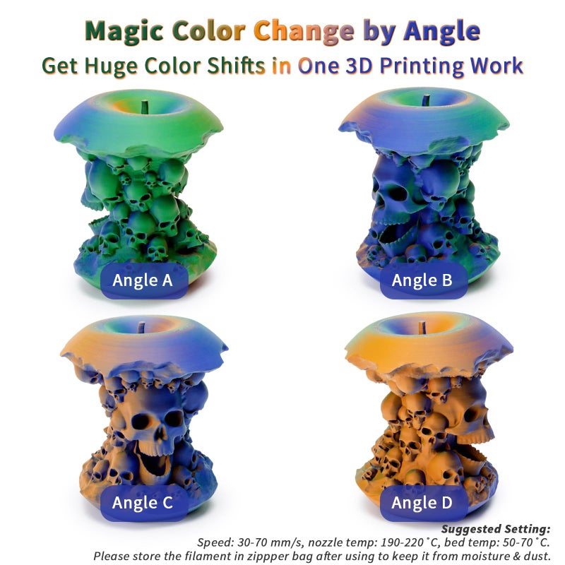 ZIRO Matte Tri-Colors PLA Filament, Magic Color Change Filament 1.75mm, Color Change by Angle 3D Printer Filament, Dimensional Accuracy +/-0.03mm, Fit Most 3D Printer, Matte 1KG Spool, Rusted Jungle - Image 2