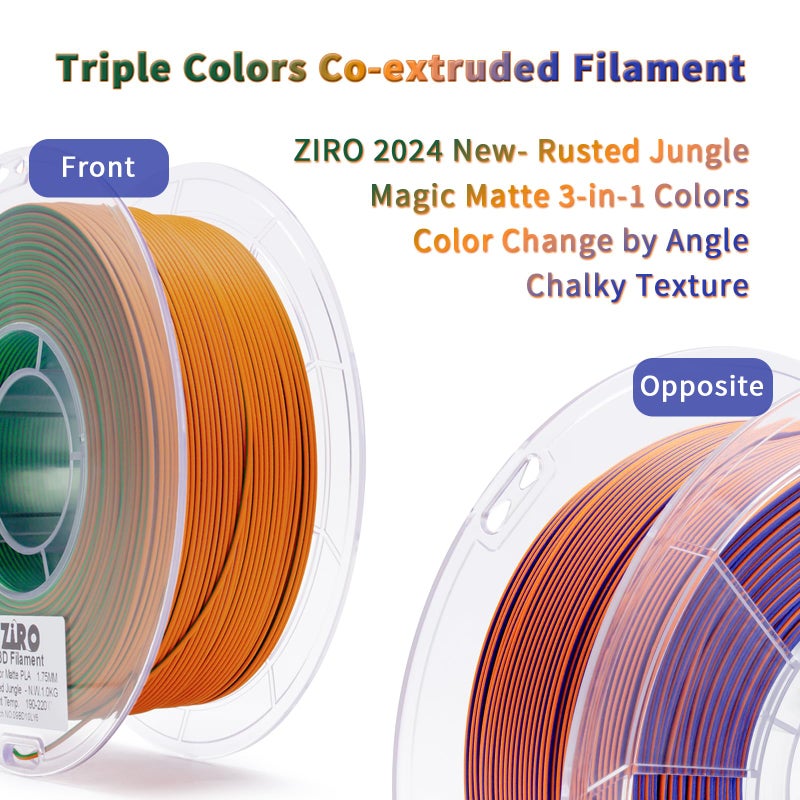 ZIRO Matte Tri-Colors PLA Filament, Magic Color Change Filament 1.75mm, Color Change by Angle 3D Printer Filament, Dimensional Accuracy +/-0.03mm, Fit Most 3D Printer, Matte 1KG Spool, Rusted Jungle - Image 3