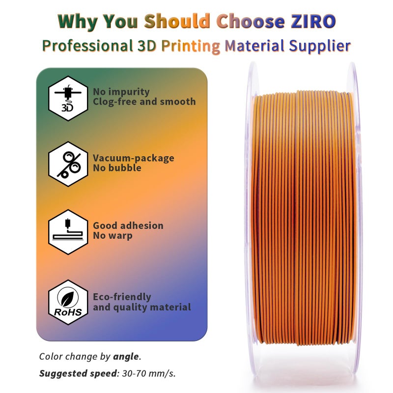 ZIRO Matte Tri-Colors PLA Filament, Magic Color Change Filament 1.75mm, Color Change by Angle 3D Printer Filament, Dimensional Accuracy +/-0.03mm, Fit Most 3D Printer, Matte 1KG Spool, Rusted Jungle - Image 4