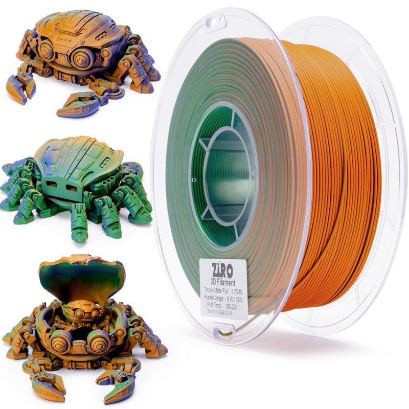 ZIRO Matte Tri-Colors PLA Filament, Magic Color Change Filament 1.75mm, Color Change by Angle 3D Printer Filament, Dimensional Accuracy +/-0.03mm, Fit Most 3D Printer, Matte 1KG Spool, Rusted Jungle - Image 1
