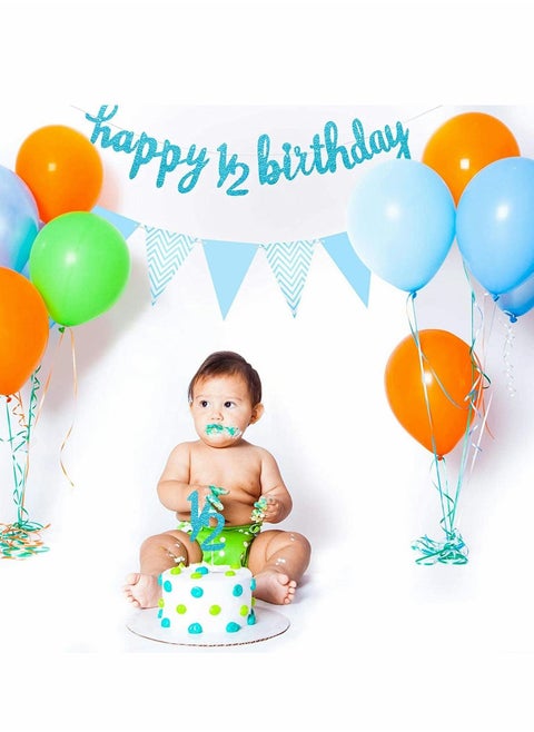 6 Months Banner Happy Birthday Banner Happy Birthday Banner Glitter Cake Topper Triangle Flag Banner for Half Year Baby Shower Birthday Party Decoration