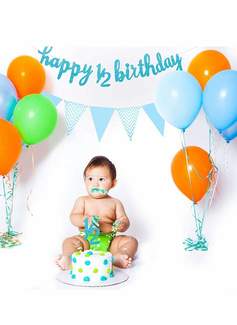 Excefore - 6 Months Banner Happy Birthday Banner Happy Birthday Banner Glitter Cake Topper Triangle Flag Banner for Half Year Baby Shower Birthday Party Decoration - Image 1