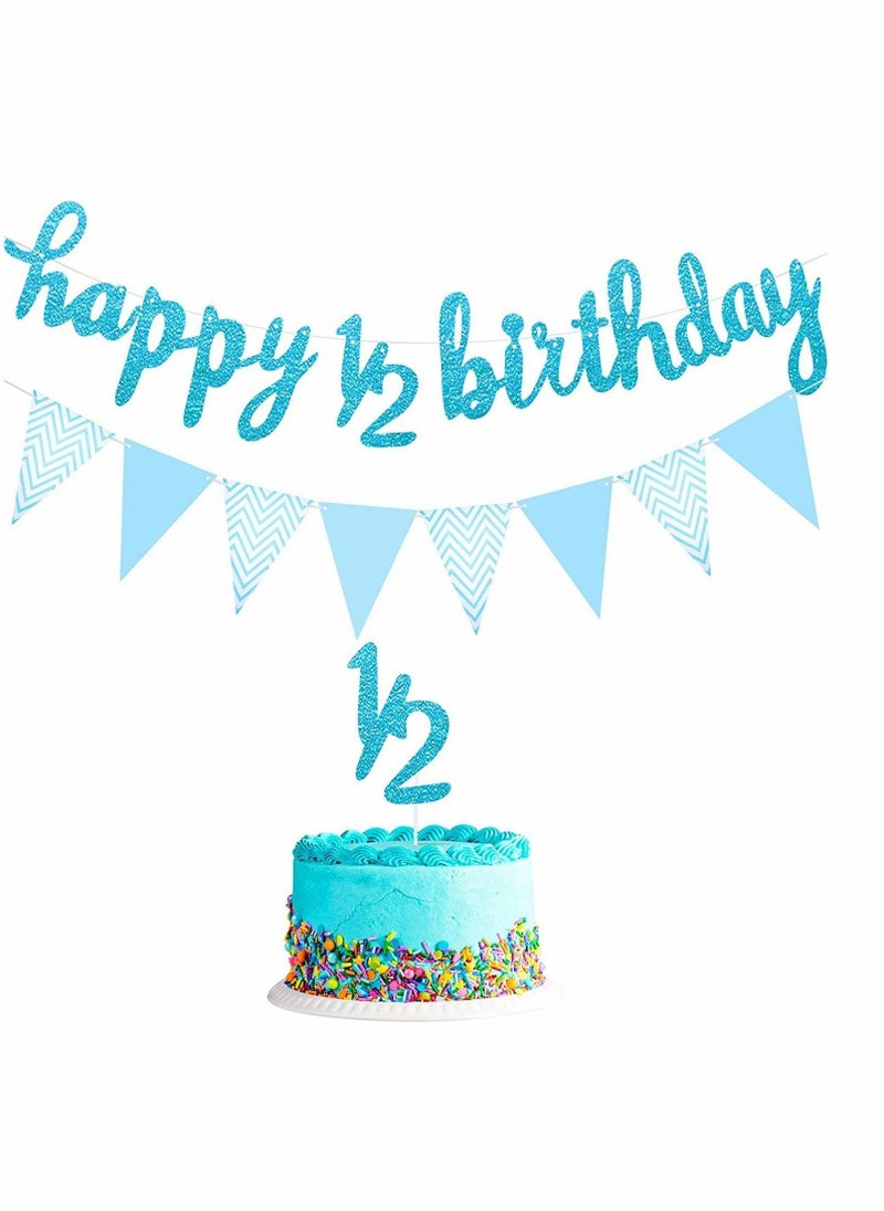 Excefore - 6 Months Banner Happy Birthday Banner Happy Birthday Banner Glitter Cake Topper Triangle Flag Banner for Half Year Baby Shower Birthday Party Decoration - Image 1