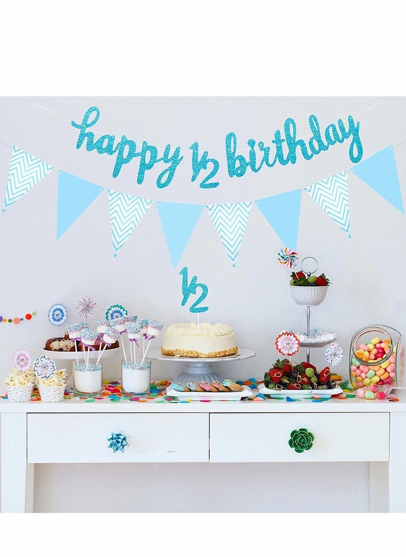 Excefore - 6 Months Banner Happy Birthday Banner Happy Birthday Banner Glitter Cake Topper Triangle Flag Banner for Half Year Baby Shower Birthday Party Decoration - Image 1