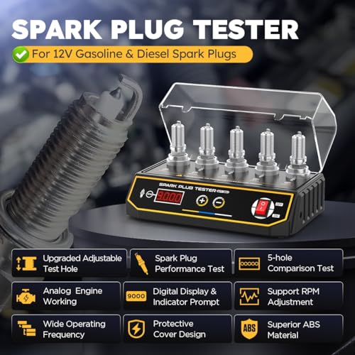 KAISAL Spark Plug Tester Automotive Upgraded 5-Hole Height Adjustable Engine Ignition Coil Tester 200-9000rpm Working Frequency 12V Car Spark Plugs Gap Tool with Digital Display & Indicator Spark Tester - Image 2