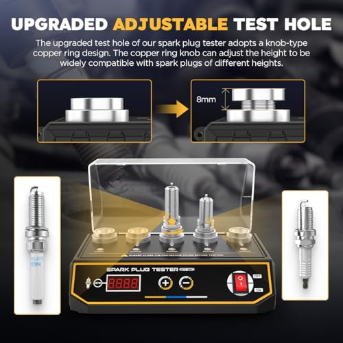 KAISAL Spark Plug Tester Automotive Upgraded 5-Hole Height Adjustable Engine Ignition Coil Tester 200-9000rpm Working Frequency 12V Car Spark Plugs Gap Tool with Digital Display & Indicator Spark Tester - Image 5