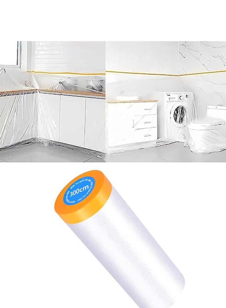 أوغر بلاستيك لتغطية الأرضيات، غطاء أريكة، غطاء أثاث مقاوم للماء والغبار مع شريط لاصق، فيلم مقاوم للغبار، غطاء أثاث واقٍ، غطاء سرير، 300 سم * 20 متر، مناسب للوقاية من الغبار على الأثاث، غطاء بلاستيكي يمكن التخلص منه للحماية أثناء الطلاء، أعمال الديكور الهندسي، فيلم تغطية مسبق اللصق بشريط لاصق - لفة لاصقة واقية مقاومة للماء والغبار لتغطية الألواح السفلية، السيارات، الأثاث، السجاد، الأرضيات، السرير - Image 1