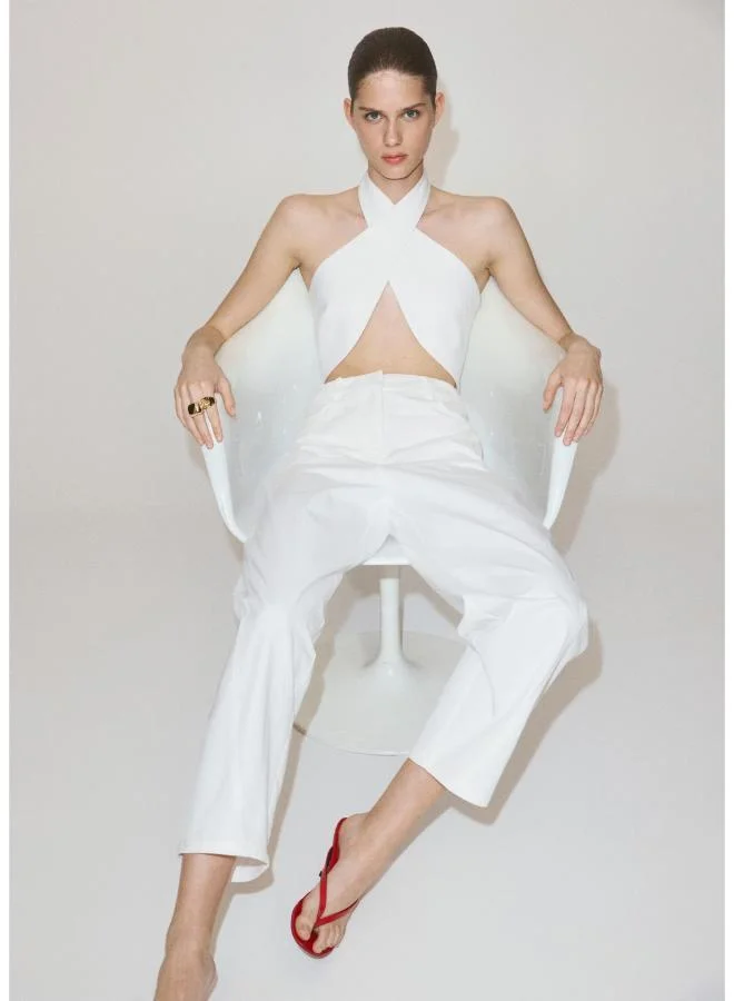 Mango 01-BLANCO High-Waisted Balloon Trousers for Women | Best Price UAE