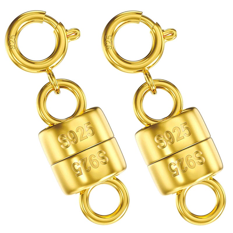 OHINGLT 14K Gold Plated 925 Sterling Silver Magnetic Necklace Clasps and Closures,Gold and Silver Bracelet Clasp Converter for Jewelry Making Supplies,Chain Extender Connector for Bracelet - Image 1