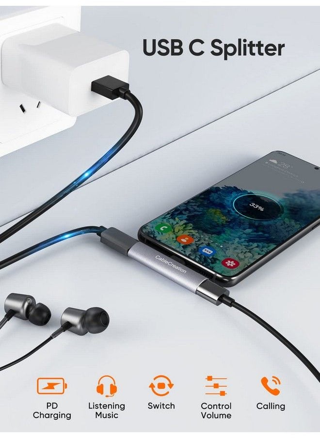 CableCreation - Usb C Splitter Audio And Charging Usb C Audio Adapter Type C Splitter For New Ipad Pro Macbook Air Galaxy S23 Ultra S9 S10 S20 S21 Ultra S22 Pixel 2 3 4 Xl Gray - Image 1