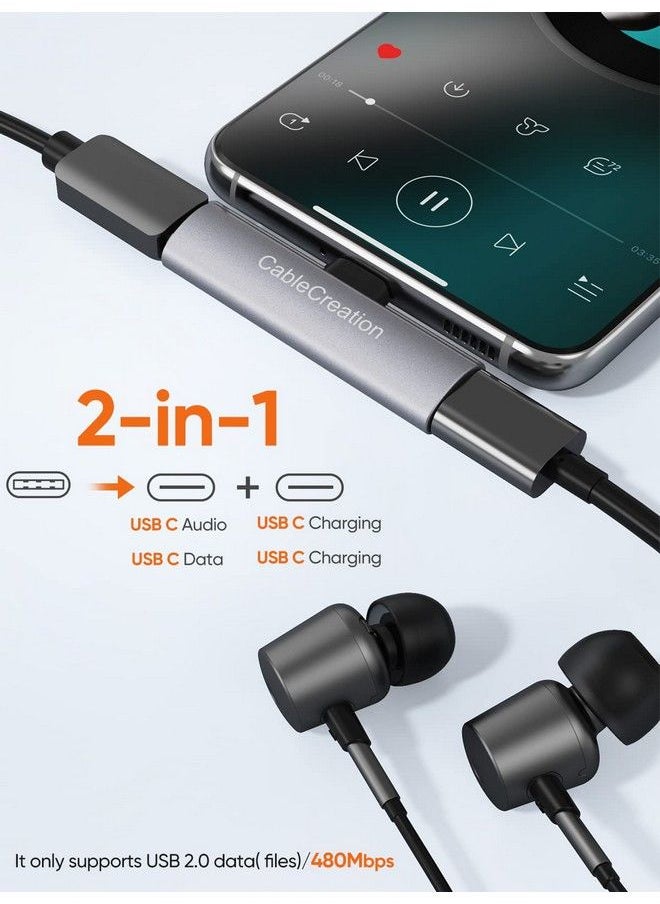 CableCreation - Usb C Splitter Audio And Charging Usb C Audio Adapter Type C Splitter For New Ipad Pro Macbook Air Galaxy S23 Ultra S9 S10 S20 S21 Ultra S22 Pixel 2 3 4 Xl Gray - Image 1