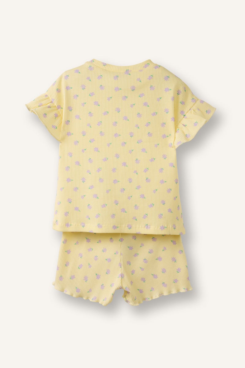 DeFacto Yellow BabyGirl Baby Girl 2 piece Regular Fit Crew Neck T-shirt and Shorts Set Casual - Image 3