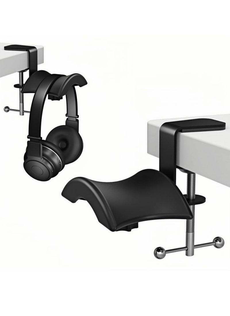 Excefore Headphone Headset Holder Hanger, 1PACK Universal Gaming Headphones Stand, Mount Under Desk Hook Clip with Adjustable Clamp for Most Headphone, Black  - Image 1