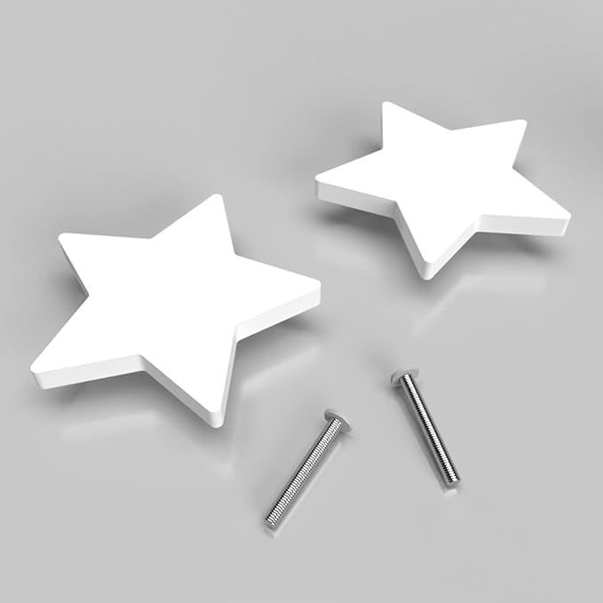 FLY FROG Star-Themed MDF Wood Knobs for Kids' Rooms, Wardrobes, Doors, and Cabinets – Set of 2 Drawer Handles (Star-White) - Image 1