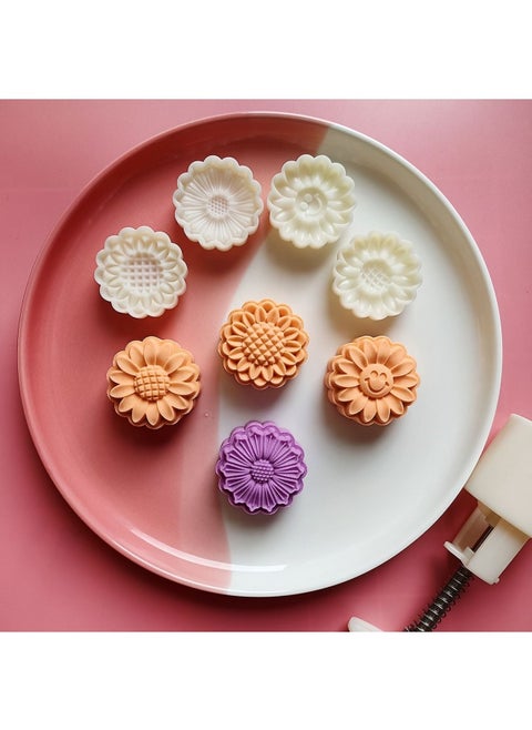 Hand-pressed Mooncake Mold Household Mung Bean Cake Model Printing Set Ice Skin Flow Heart Guofeng Mooncake Mold-Color:❣50g Colorful Sunflower [4 Pieces Per Mold]