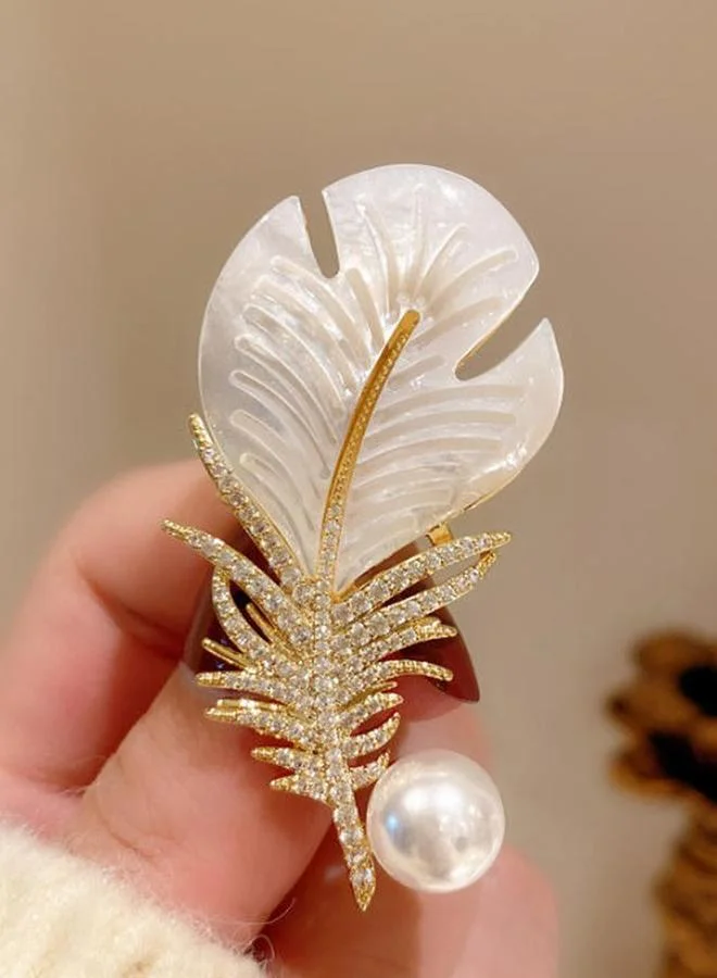 Take Two  Gold Feather Brooch with Pearl for Women | Best Price UAE