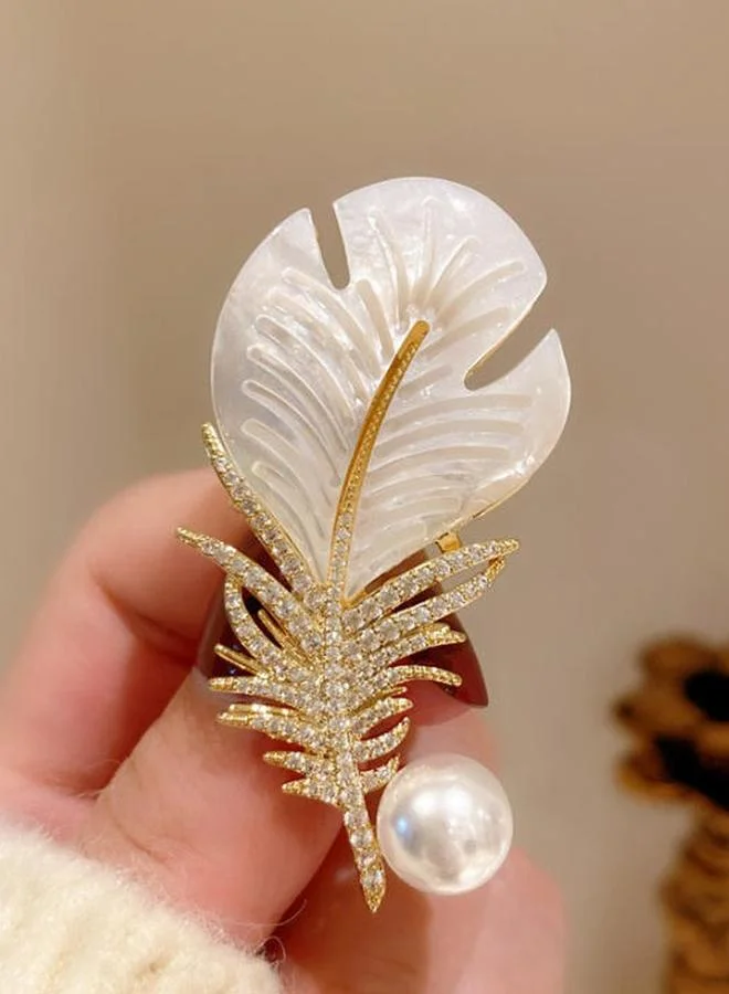 Take Two  Gold Feather Brooch with Pearl for Women | Best Price UAE