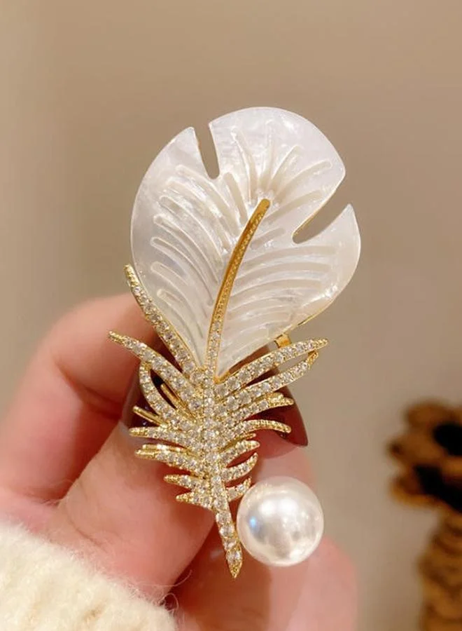 Take Two  Gold Feather Brooch with Pearl for Women | Best Price UAE
