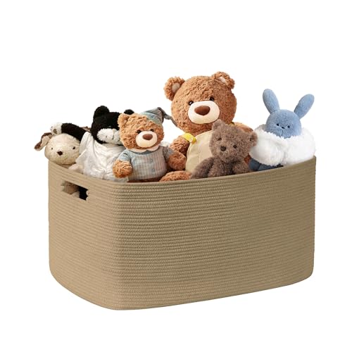 SunNewt 60L Small Wicker Laundry Basket for Living Room Storage,Boho Woven Cotton Rope Baskets for Kids Toy,Gifts,Square Blanket Hamper for Bedroom Dirty Clothes,Jute - Image 1