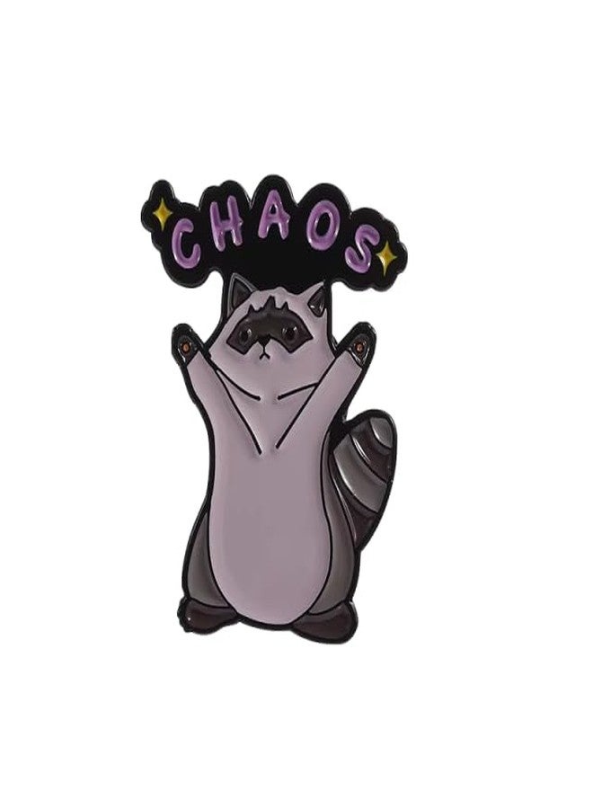Cykdohy Cute Cartoon Raccoon Brooch for Women Men Novelty Kawaii Animal Badge Creative ‘CHAOS' Letter Enamel Pins Backpacks Bag Hat Jacket Clothing DIY Decor Jewelry Funny Lapel Pin Buttons Brooches - Image 1