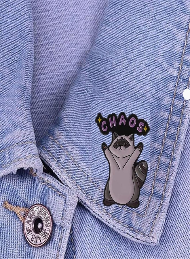 Cykdohy Cute Cartoon Raccoon Brooch for Women Men Novelty Kawaii Animal Badge Creative ‘CHAOS' Letter Enamel Pins Backpacks Bag Hat Jacket Clothing DIY Decor Jewelry Funny Lapel Pin Buttons Brooches - Image 2