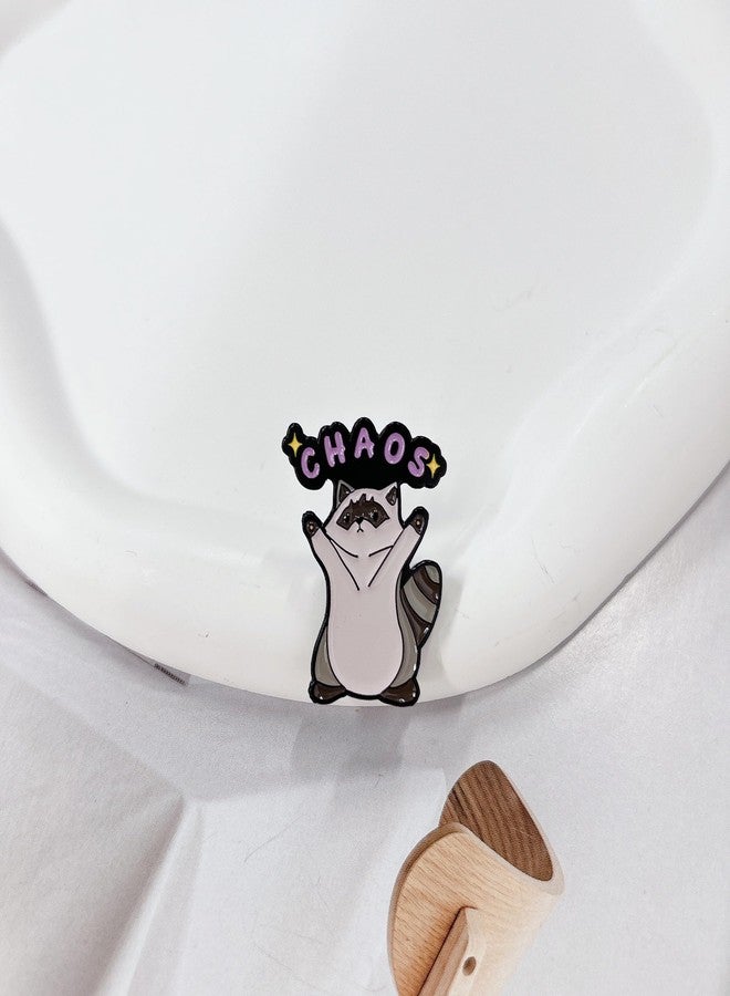 Cykdohy Cute Cartoon Raccoon Brooch for Women Men Novelty Kawaii Animal Badge Creative ‘CHAOS' Letter Enamel Pins Backpacks Bag Hat Jacket Clothing DIY Decor Jewelry Funny Lapel Pin Buttons Brooches - Image 4