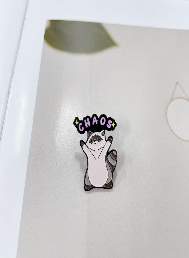 Cykdohy Cute Cartoon Raccoon Brooch for Women Men Novelty Kawaii Animal Badge Creative ‘CHAOS' Letter Enamel Pins Backpacks Bag Hat Jacket Clothing DIY Decor Jewelry Funny Lapel Pin Buttons Brooches - Image 5