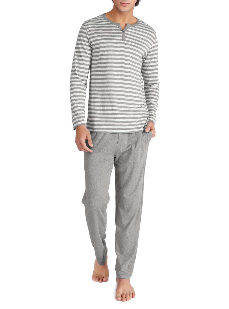 DAVID ARCHY Men's Pajamas Set Soft Cotton Long Sleeve Sleepwear Comfy Loungewear Pjs with Pockets (L, Heather Dark Gray) - Image 1