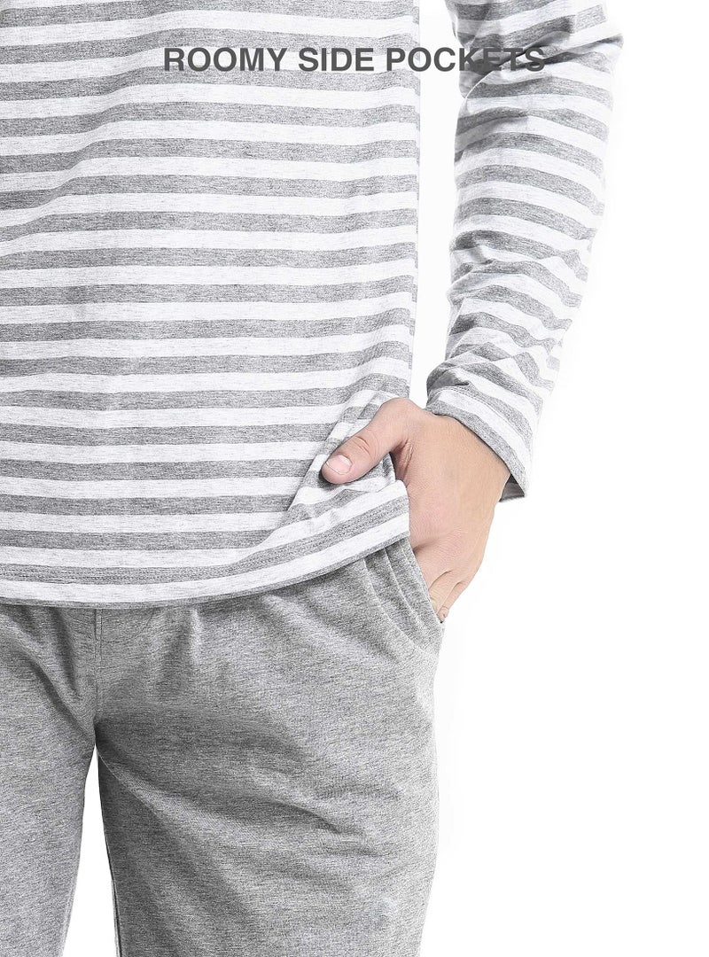 DAVID ARCHY Men's Pajamas Set Soft Cotton Long Sleeve Sleepwear Comfy Loungewear Pjs with Pockets (L, Heather Dark Gray) - Image 3