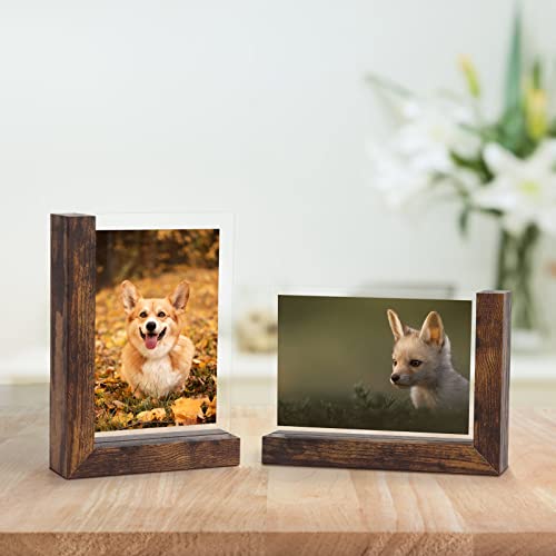 Lavezee 4x6 Picture Frames Set of 2, Rustic L Shaped Double Sided Frames Made to Display 4 by 6 inch Horizontal Vertical Photos for Desktop or Tabletop, Floating Shelves for Wedding Birthday Thanksgiving Mother's Day - Image 5