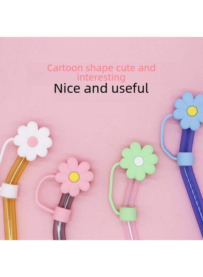 Dustproof Cute Little Chrysanthemum Straw Cap High Aesthetic Value Large Diameter 10mm Soft Silicone Straw Plug-Color:Large Yellow Powder Chrysanthemum 10mm-Specifications:Bag Without Straw  - Image 2