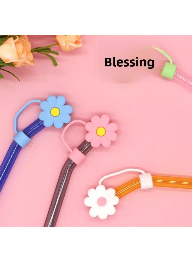 Dustproof Cute Little Chrysanthemum Straw Cap High Aesthetic Value Large Diameter 10mm Soft Silicone Straw Plug-Color:Large Yellow Powder Chrysanthemum 10mm-Specifications:Bag Without Straw  - Image 3